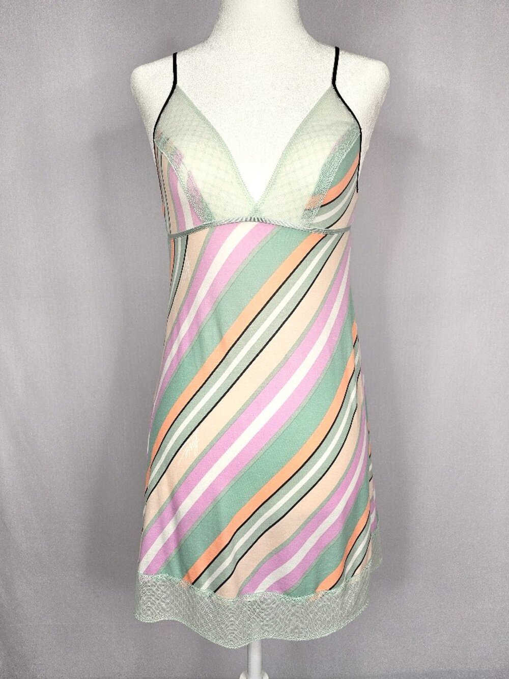 Victoria's Secret Slip Nightgown | Pastel Stripe Lace | XS | Adjustable Straps